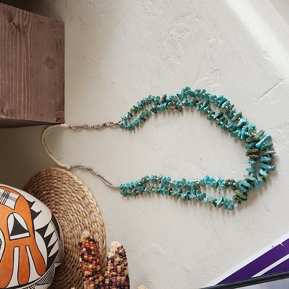 Old Native American Santo Domingo Double Strand Turquoise & Heishi Necklace ๐๐ - Picture 9 of 15
